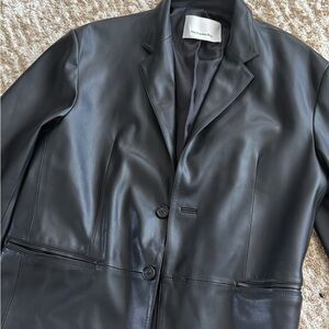 The Frankie Shop Black Faux Leather Blazer Jacket